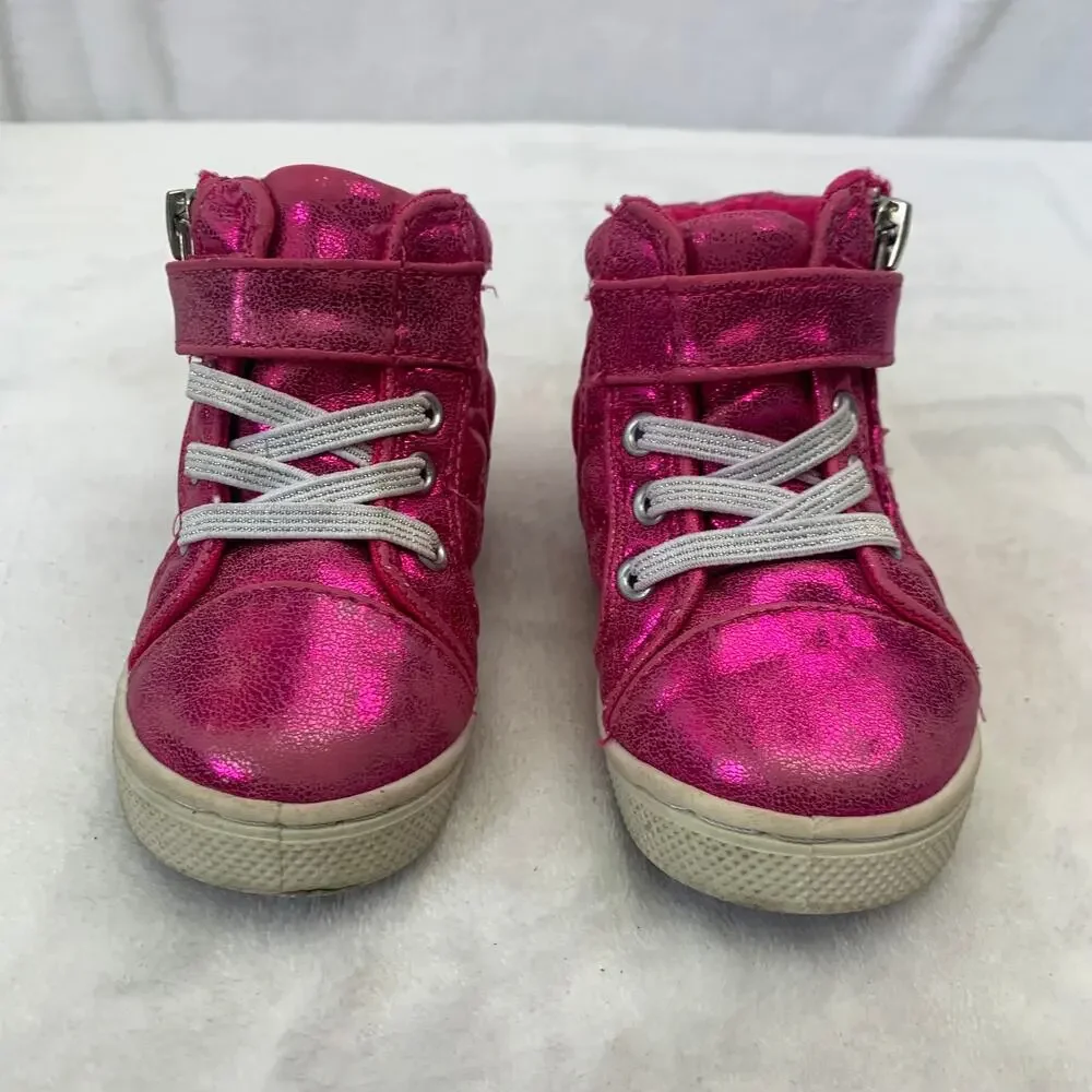 Garanimals Toddler Girls Sz 4 Metallic Hot Pink Quilted Hearts High Top Sneakers
